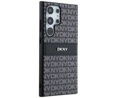 DKNY DKHCS24LPRTHSLK S24 Ultra S928 juodos spalvos kietas dėklas Leather Mono Stripe & Metal Logo
