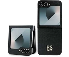 DKNY PU Leather Repeat Pattern Stack Logo Samsung Galaxy Z Flip6 dėklas telefonui juodos spalvos