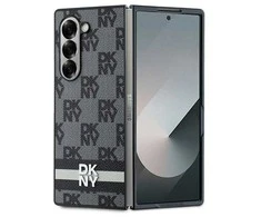 DKNY PU Leather Checkered Pattern and Stripe Samsung Galaxy Z Fold6 dėklas telefonui juodos spalvos