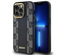 DKNY DKHMP13LPCPVSLK Apple iPhone 13 Pro 13 6.1″ juodos spalvos kietas dėklas Leather Checkered Mono Pattern MagSafe