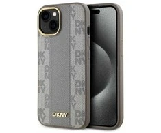 Dėklas Apple iPhone 14 DKNY odinis languotas monofoninis raštas MagSafe (DKHMP14SPCPVSLE) smėlio spalvos
