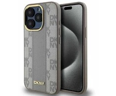 DKNY PU odos languoto dizaino „MagSafe“ dėklas, skirtas „Apple iPhone 15 Pro“ telefonui (pilkas)