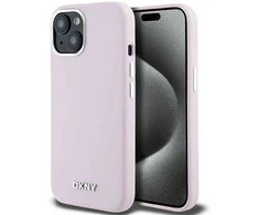 Apple iPhone 14 Plus / 15 Plus DKNY dėklas Liquid silikoninis Small Metal Logo MagSafe (DKHMP15MSMCHLP) rožinės spalvos