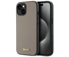 DKNY DKHMP15SPGHLME Apple iPhone 15 6.1" dėklas telefonui gelsvas Grained Metal Logo MagSafe