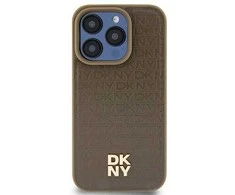Apple iPhone 13 / 14 / 15 DKNY odinis dėklas Pattern Metal Logo MagSafe (DKHMP15SPSHRPSW) rudos spalvos