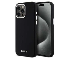 Apple iPhone 15 Pro Max DKNY dėklas Liquid Silicone Small Metal Logo MagSafe (DKHMP15XSMCHLK) juodos spalvos