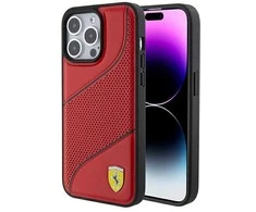 Ferrari Perforated Waves Metal Logo - dėklas skirtas Apple iPhone 15 Pro Raudona