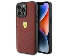 Ferrari Leather Stitched Lines dėklas, skirtas iPhone 15 Pro Max - raudonas