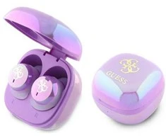 Guess Bluetooth ausinės GUTWSJ144ESU TWS + docking station violetinė Iridescent 4G Printed Logo