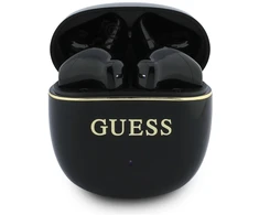 Guess Auksinė Line Glossy Classic Logo TWS belaidės ausinės juodos spalvos
