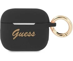 Guess Apsauginis dėklas GUA3SSSK silikoninis Vintage Script, skirtas AirPods 3 juodas