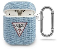 Guess apsauginis dėklas GUACA2TPUJULLB džinsų kolekcija AirPods 1/2 mėlyna