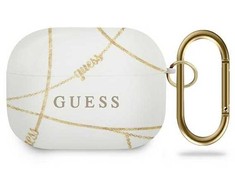 Dėklas „Guess GUACAPTPUCHWH AirPods Pro“ ausinės, ausinės su dangteliais ir baltomis „Gold Chain Collection“