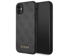 Guess GUHCN61G4GFGR Apple iPhone 11 6,1″ pilkas kietas dėklas 4G Metal Gold Logo