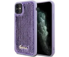 Guess GUHCN61PSFDGSU Apple iPhone 11 / Xr 6.1″ violetinės spalvos kietas dėklas Sequin Script Metal