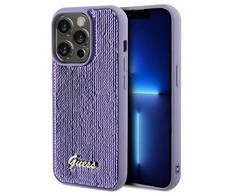 Guess GUHCP13XPSFDGSU Apple iPhone 13 Pro Max 6.7″ violetinės spalvos kietas dėklas Sequin Script Metal