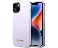 „Guess“ silikoninis vintažinis auksinis logotipo dėklas iPhone 14 / 15 Plus - Violetinė