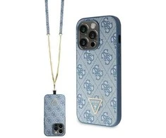 Guess GUHCP14XP4TDSCPB Apple iPhone 14 Pro Max 6.7″ mėlynas kietas dėklas Crossbody 4G Metal Logo