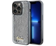 Guess GUHCP14XPSFDGSS Apple iPhone 14 Pro Max 6.7″ sidabrinis kietas dėklas Sequin Script Metal