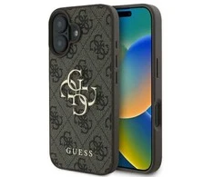 GUESS dėklas skirtas Apple iPhone 16 Pro GUHCP16L4GMGBR (4G PU Big Logo) rudos spalvos
