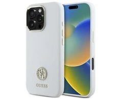 Guess GUHCP16LM4DGPH Apple iPhone 16 Pro 6.3" dėklas telefonui baltos spalvos Silikoninis Logo Strass 4G