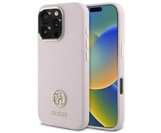 Guess GUHCP16LM4DGPP Apple iPhone 16 Pro 6.3" dėklas telefonui rožinės spalvos Silikoninis Logo Strass 4G