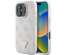 Guess Leather 4G Triangle Strass MagSafe Apple iPhone 16 Pro – dėklas telefonui rožinės spalvos