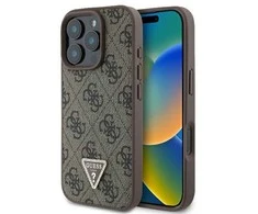GUESS dėklas skirtas Apple iPhone 16 Pro GUHCP16LP4TDPW (PU Leather 4G Triangle Strass) rudos spalvos