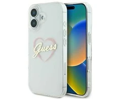 Guess IML Heart Apple iPhone 16 plus - dėklas telefonui skaidrus