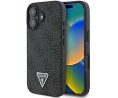 Guess Leather 4G Triangle Strass MagSafe Apple iPhone 16 Plus - dėklas telefonui juodos spalvos