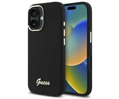 Dėklas Guess GUHCP16MSMBSLK Apple iPhone 16 Plus 6.7" juodos spalvos hardcase Silicone Script Metal Logo &amp; Frame