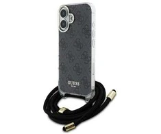 Guess GUHCP16SHC4SEK Apple iPhone 16 6.1" dėklas telefonui juodos spalvos Crossbody Cord 4G Print