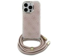 Guess GUHCP16SHC4SEP Apple iPhone 16 6.1" dėklas telefonui rožinės spalvos Crossbody Cord 4G Print