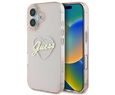 Guess IML Heart Apple iPhone 16 - dėklas telefonui rožinės spalvos