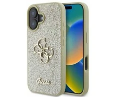 GUESS dėklas skirtas Apple iPhone 16 GUHCP16SHG4SGD (Fixed Glitter Big 4G) aukso spalvos