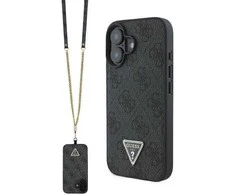 Guess Leather Metal Logo Strass Crossbody Apple iPhone 16 - dėklas telefonui juodos spalvos