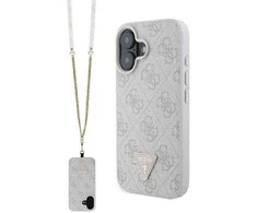 Apple iPhone 16 Guess Leather Metal Logo Strass Crossbody + Dirželis (GUHCP16SP4TDSCPP) dėklas telefonui rožinės spalvos