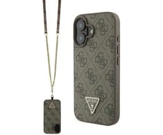 Apple iPhone 16 Guess Leather Metal Logo Strass Crossbody + Dirželis (GUHCP16SP4TDSCPW) dėklas telefonui rudos spalvos