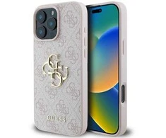 GUESS dėklas skirtas Apple iPhone 16 Pro Max GUHCP16X4GMGPI (4G PU Big Logo) rožinės spalvos