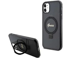 Dėklas GUESS GUHMN61HRSGSK IPHONE 11 / XR 6.1 "Juodas / Juodas HARDCASE RING STAND SCRIPT GLITTER MAGSAFE