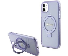 Guess GUHMN61HRSGSU Apple iPhone 11 / Xr 6.1″ violetinės spalvos kietas dėklas Ring Stand Script Glitter MagSafe