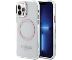 Guess GUHMP12MHTRMP Apple iPhone 12/12 Pro 6.1″ rožinės spalvos kietas dėklas Metal Outline Magsafe