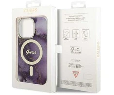Guess GUHMP14LHTMRSU Apple iPhone 14 Pro 6.1″ violetinės spalvos kietas dėklas Golden Marble MagSafe