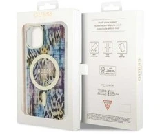 Guess GUHMP14SHLEOPWB Apple iPhone 14 / 15 / 13 6.1″ mėlynas kietas dėklas Leopard MagSafe
