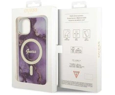 Apple iPhone 14 Guess dėklas Golden Marble Collection MagSafe (GUHMP14SHTMRSU) violetinės spalvos