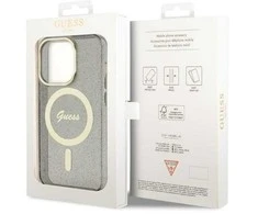 Apple iPhone 14 Pro Max Guess dėklas Glitter Gold MagSafe (GUHMP14XHCMCGK) juodos spalvos