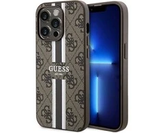 Apple iPhone 15 Pro Guess dėklas 4G Printed Stripes MagSafe (GUHMP15LP4RPSW) rudos spalvos