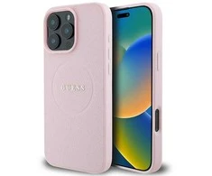 Guess MagSafe Grained dėklas telefonui aukso spalvos Ring Apple iPhone 15 Pro Max - dėklas telefonui rožinės spalvos