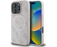 Dėklas Guess GUHMP16LG4GFRP Apple iPhone 16 Pro 6.3" rožinės spalvos hardcase 4G Ring Classic Logo MagSafe
