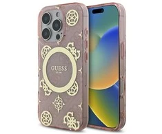 Guess GUHMP16LH4PYEEP Apple iPhone 16 Pro 6.3″ rožinės spalvos kietas dėklas IML Peony On 4G Background MagSafe